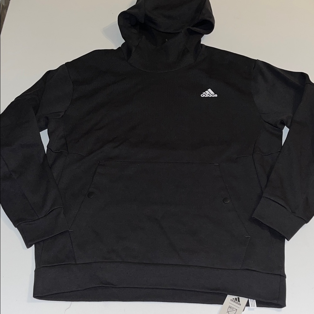 adidas MLS Hoodie Men's L solid black big pocket soccer KE2090 $95